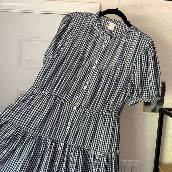 DOEN x GAP black white gingham plaid puff prairie cottage button up midi dress - Picture 3 of 9